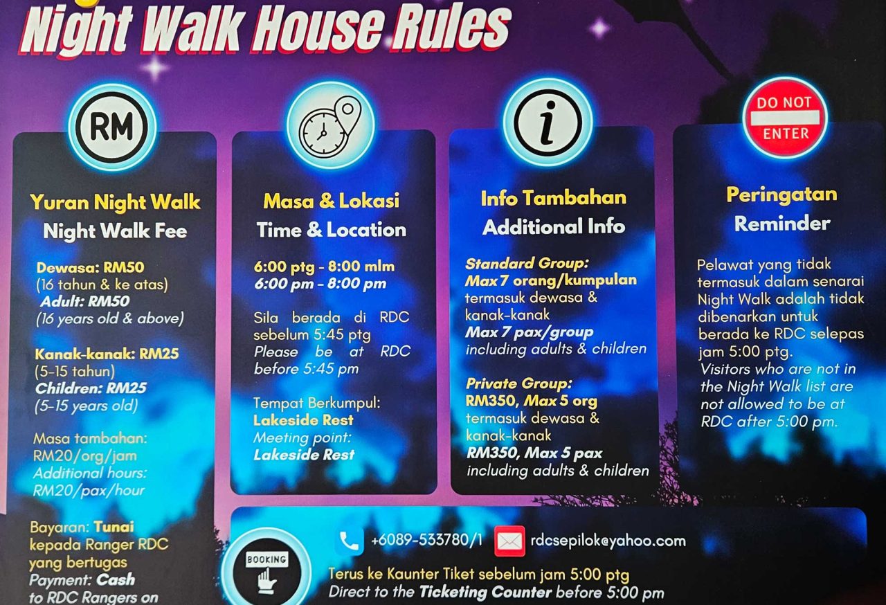 Rates for night walk at Rainforest Discovery Centre (RDC)