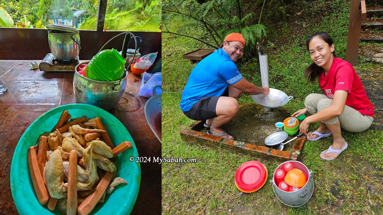 Bring your own cooking utensils, portable gas stove, cutlery, tableware, and food if you plan to cook at the campsite.